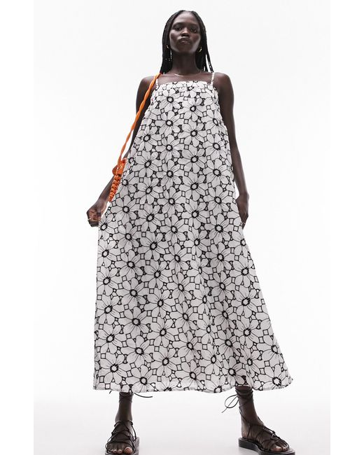 TOPSHOP White Floral Embroidered Swing Sundress