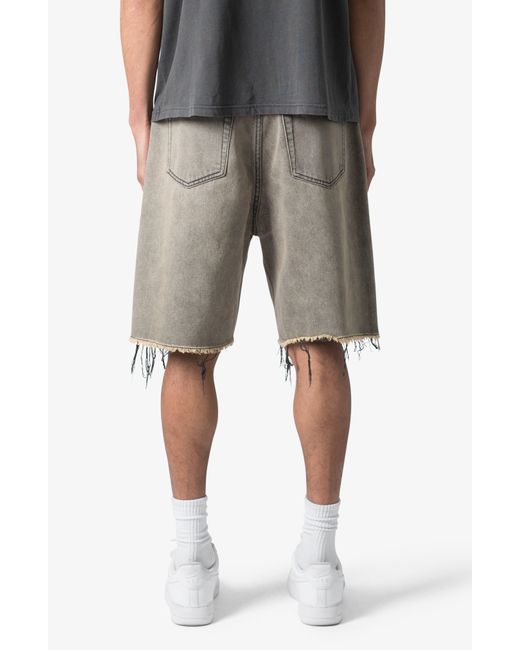 MNML Gray Distressed Mineral Denim Shorts for men