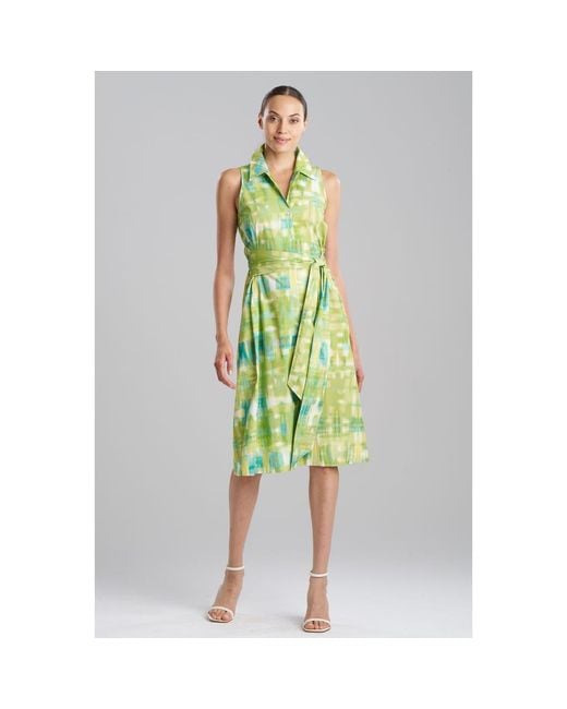 Natori Green Plaids Halter Button Down Dress