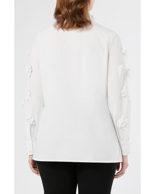 Marina Rinaldi White Fidato Crystal Flower Button-Up Shirt