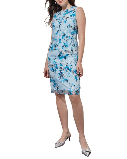 Ming Wang Blue Abstract Print Sleeveless Sheath Dress