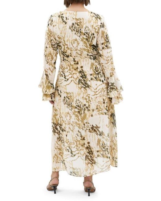 City Chic Natural Print Tie Waist Long Sleeve Maxi Dress