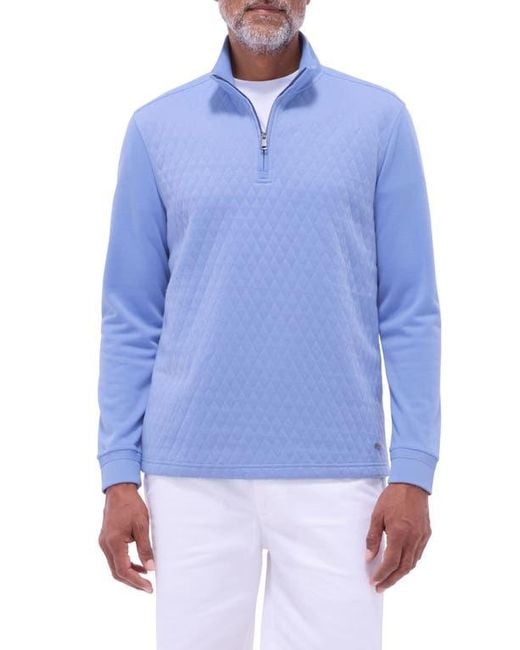 Bugatchi Blue Quilted Quarter Zip Performance Pullover for men