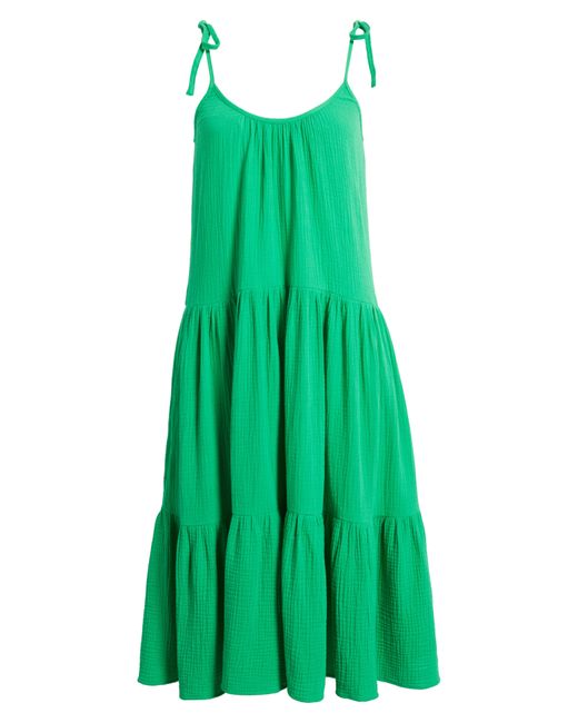Caslon Green Caslon(r) Tie Strap Tiered Cotton Gauze Midi Dress