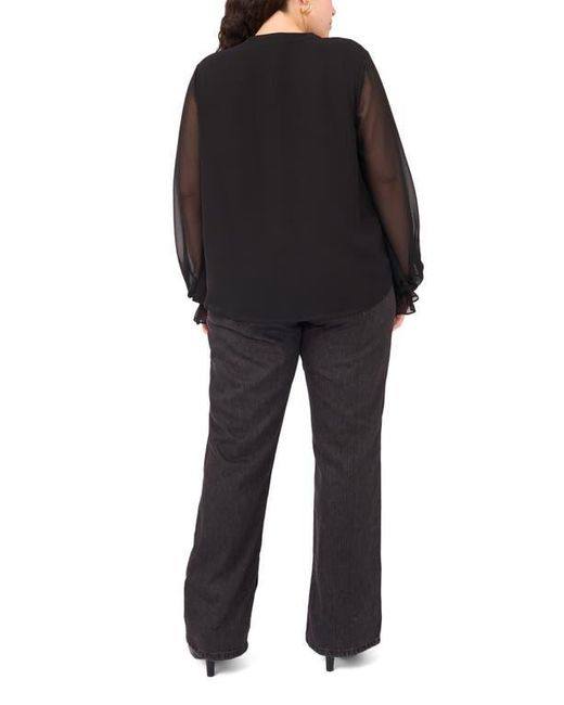 Vince Camuto Black Split Neck Sheer Long Sleeve Chiffon Top