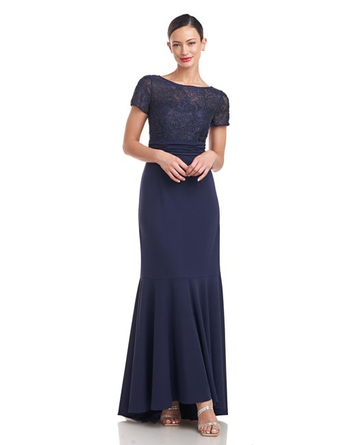 JS Collections Blue Celia Beaded Mermaid Gown