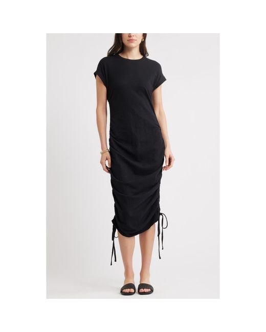 Caslon Black Ruched Cotton Midi T-Shirt Dress