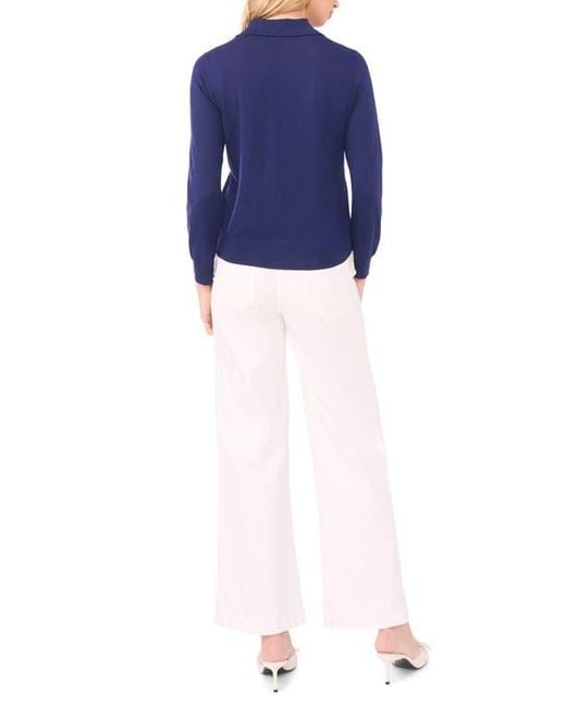 Halogen® Blue Collared Cotton Blend Cardigan