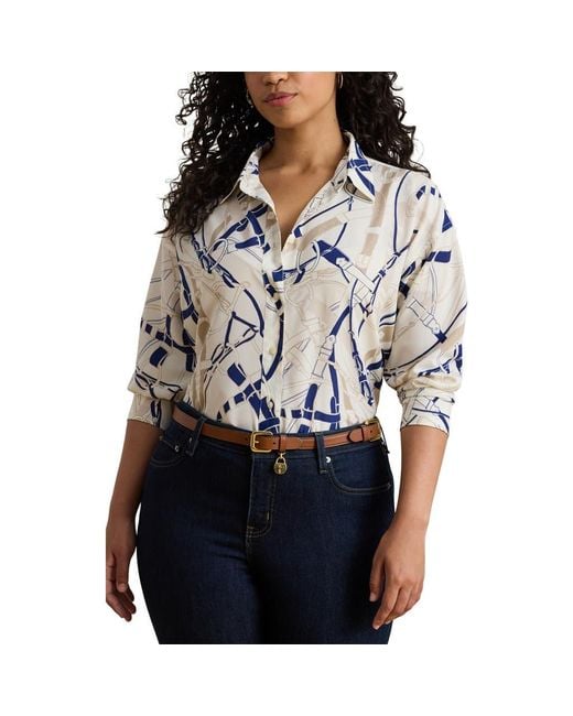 Ralph Lauren Black Belting Print Classic Fit Crepe Button-Up Shirt