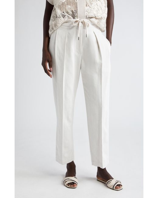 Brunello Cucinelli White Linen & Cotton Drawstring Pants