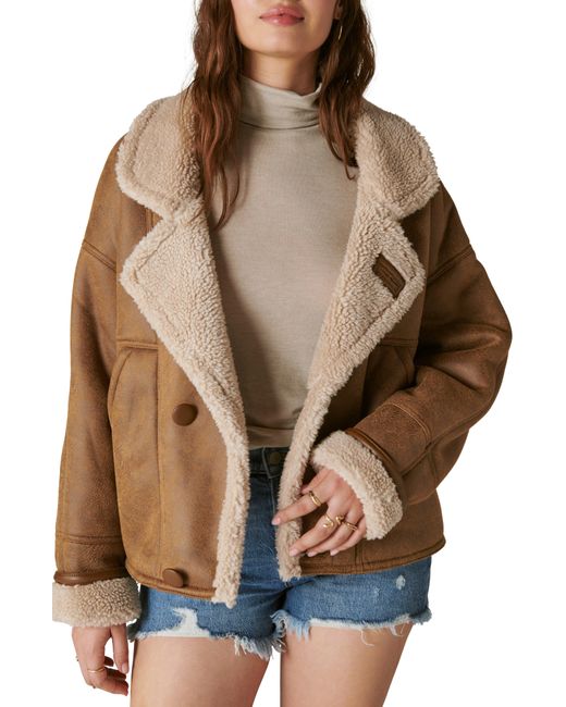 Lucky Brand Brown Faux Shearling Moto Jacket