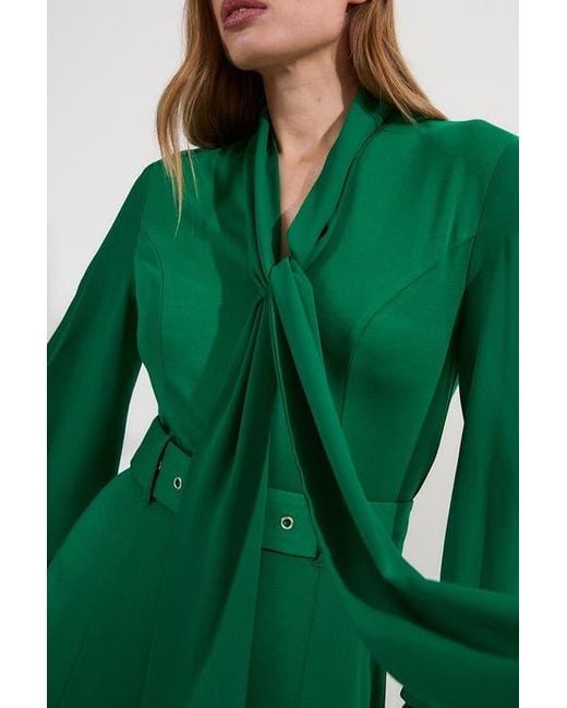 Karen Millen Green Jersey Ponte Georgette Mix Midi Dress