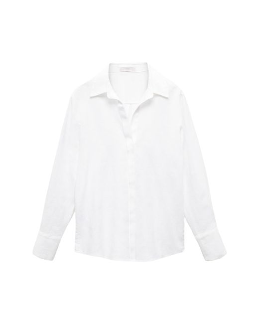 Mango White Button-up Linen Shirt