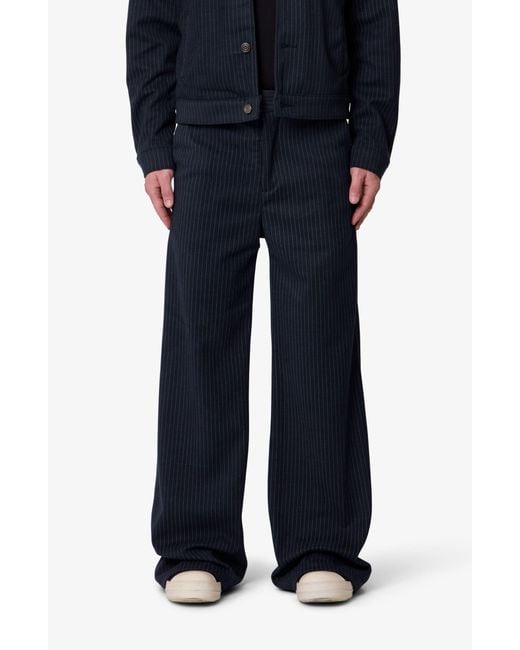MNML Blue Pinstripe Bootcut Pants for men