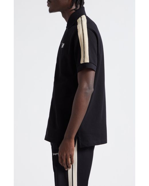 Palm Angels Black Monogram Track Short Sleeve Knit Button-up Shirt for men
