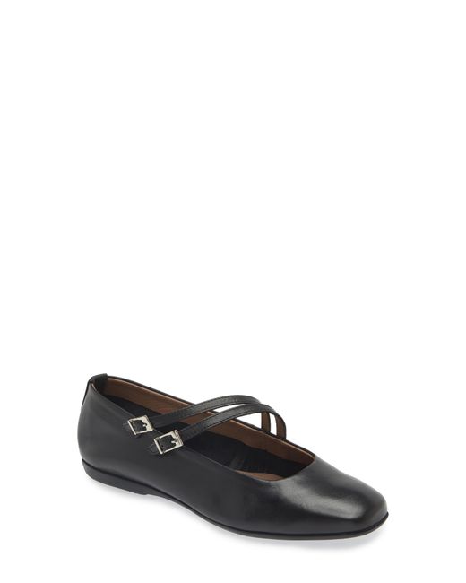 Wonders Black Asymmetric Double Strap Flat