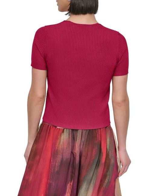 DKNY Red Hook & Eye Short Sleeve Rib Cardigan