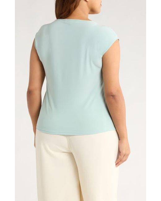 Kasper Blue Beaded Neck Top