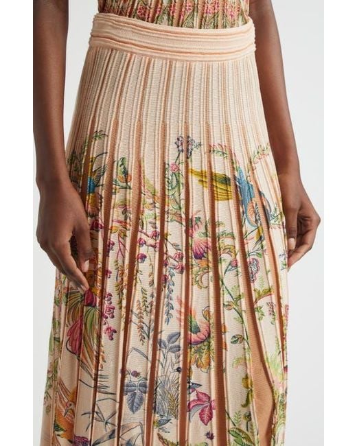 Etro Natural Pleated Floral Midi Sweater Skirt