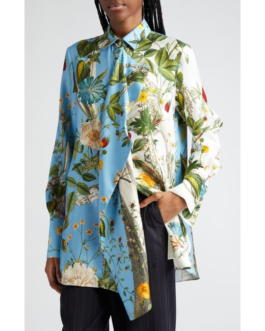Monse Blue Floral Skeleton Print Silk Button-up Shirt