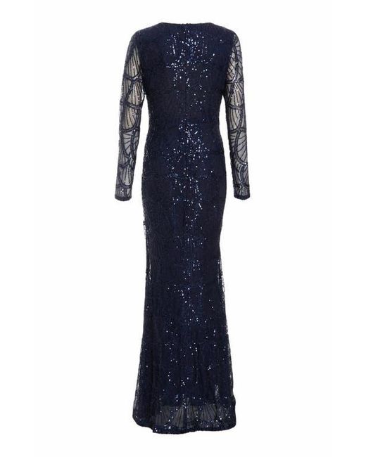 Quiz Blue Plus Size Sequin Long Sleeve Maxi Dress