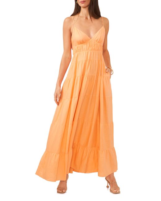1.STATE Orange Empire Waist Sleeveless Tiered Maxi Dress