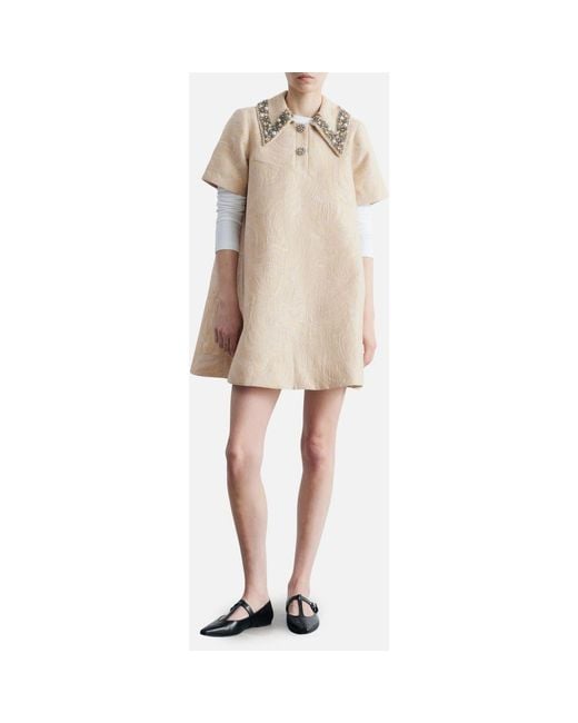 & Other Stories Natural Faux Pearl & Rhinestone Detail Metallic Jacquard Minidress