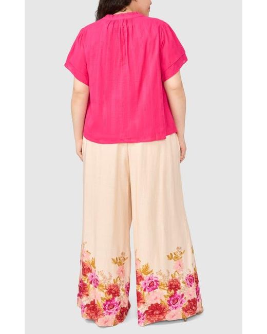 Halogen® Pink Ruffle Neck Flutter Sleeve Top