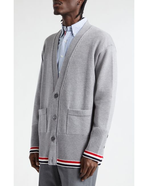 Thom Browne Gray Virgin Wool V-neck Cardigan for men