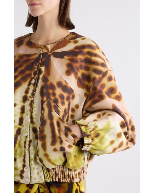 Dries Van Noten Green Vadon Leopard Orchid Print Cotton Bomber Jacket