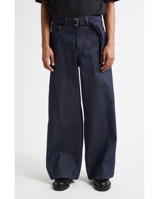 Sacai Gender Inclusive Levi's Belted Wide Leg Jeans in Blue