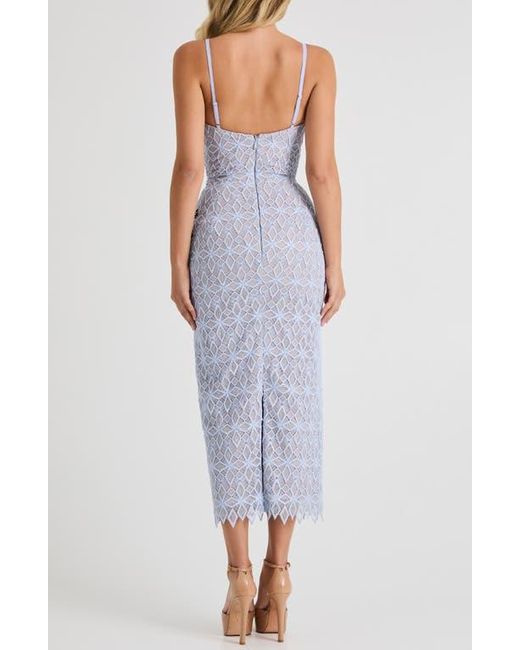 HELSI Blue Martine Floral Appliqué Lace Midi Cocktail Dress