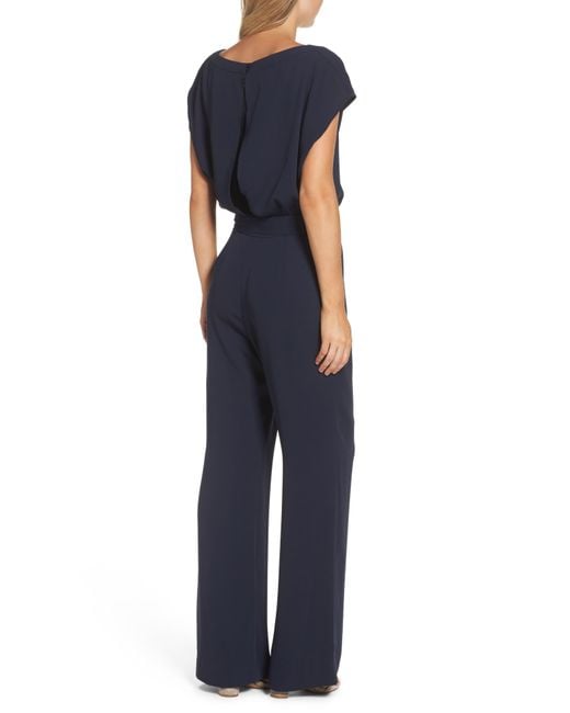 eliza j cascading tie jumpsuit navy