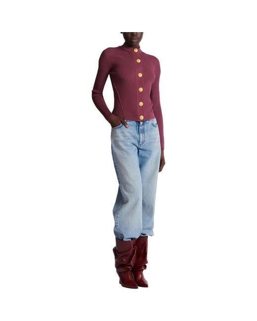 Balmain Red Fine Knit Cardigan With Buttons