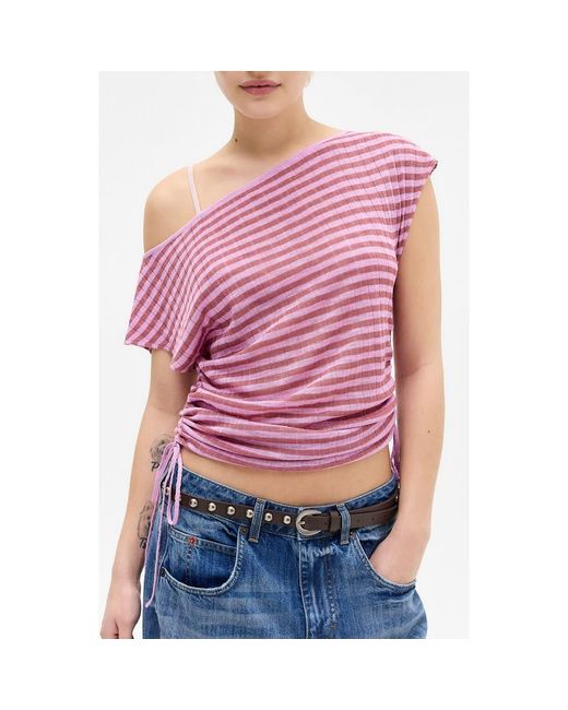 BDG Red Bailey Striped Ruched Top