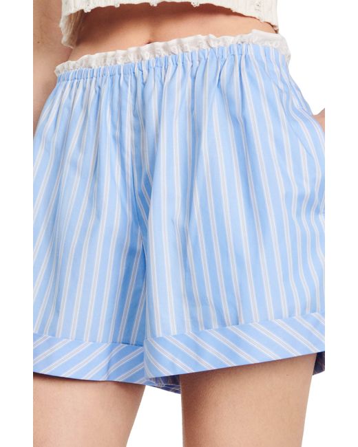 Sandro Blue Stripe Cuffed Cotton Shorts