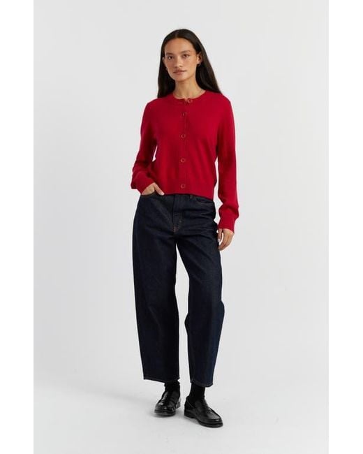 Chinti & Parker Red Wool Cashmere Blend Crew Neck Cropped Cardigan