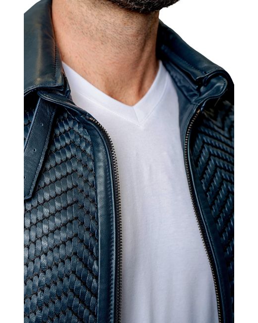 Maceoo Blue Tresser Woven Leather Jacket for men