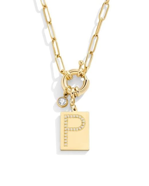 Mint & Lily Metallic Pave Initial Pendant With Paperclip Chain Necklace