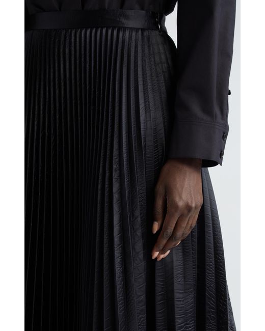 Alaïa Black Croc Embossed Pleated Faux Leather Midi Skirt