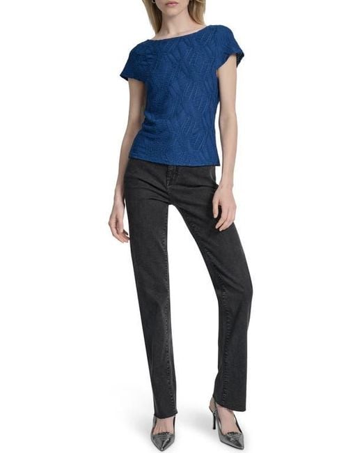 DKNY Blue Texture Knit Top