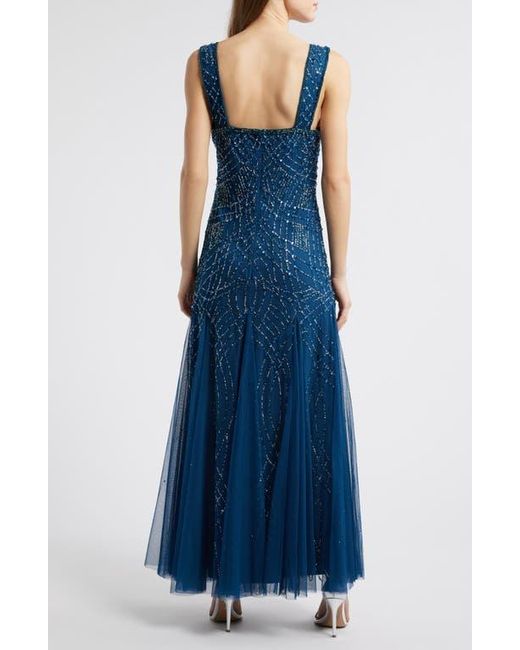 Pisarro Nights Blue Beaded Gown With Long Sleeve Jacket