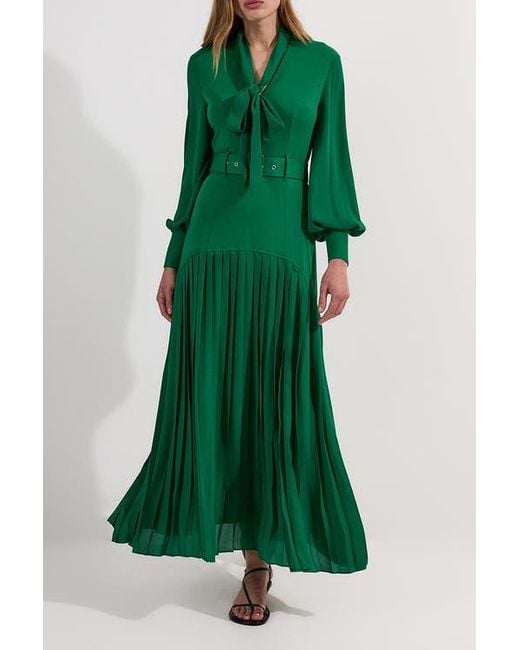 Karen Millen Green Jersey Ponte Georgette Mix Midi Dress