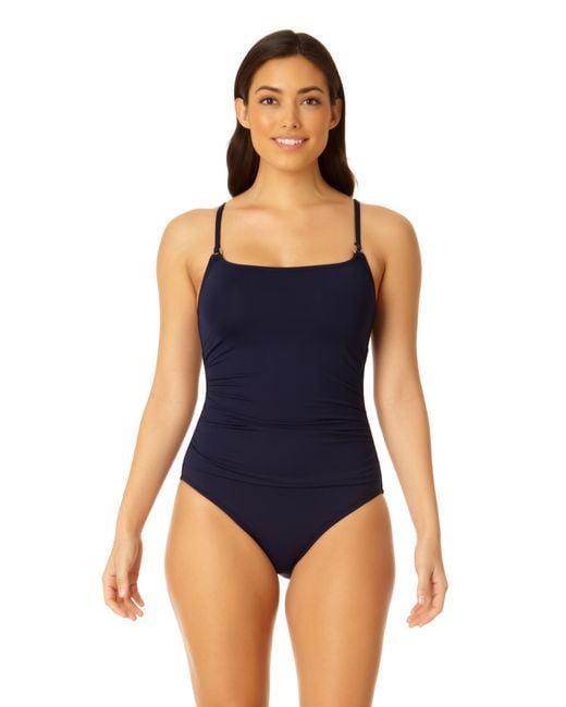 Anne Cole Blue Shirred Lingerie Maillot One Piece