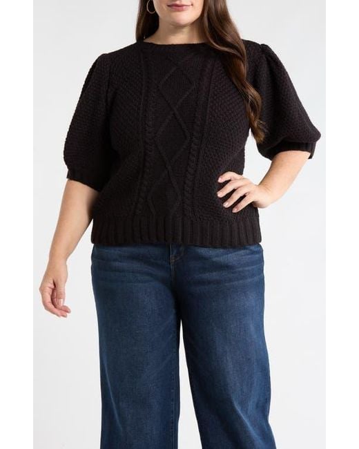 Sugarlips Black Puff Sleeve Cable Stitch Sweater