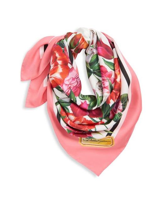 Dolce & Gabbana White Rafia Floral Print Silk Scarf