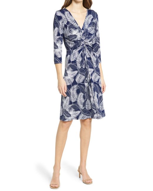 Ilse Jacobsen Blue Floral Print Twist Front Jersey Dress