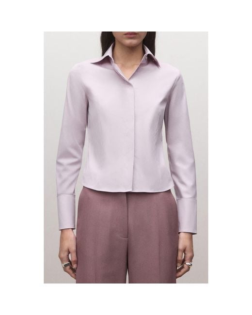 Mango Purple Fitted Crop Button-Up Shirt