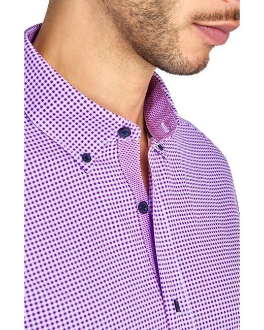 Con.struct Purple Slim Fit Micro Plaid Recycled 4-Way Stretch Performance Long Sleeve Shirt for men