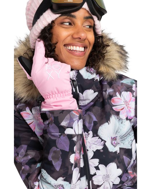 Roxy Pink Freshfield Water Repellent Ski Gloves